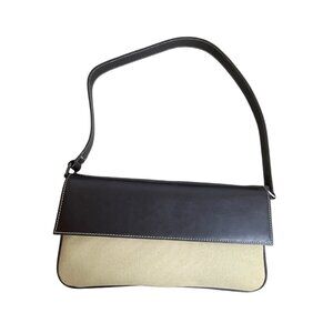 Caslon Women's  Beige and Brown Leather Shoulder Flap Bag Sz M